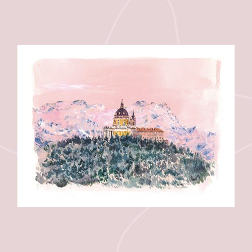 Stampa di Superga al tramonto